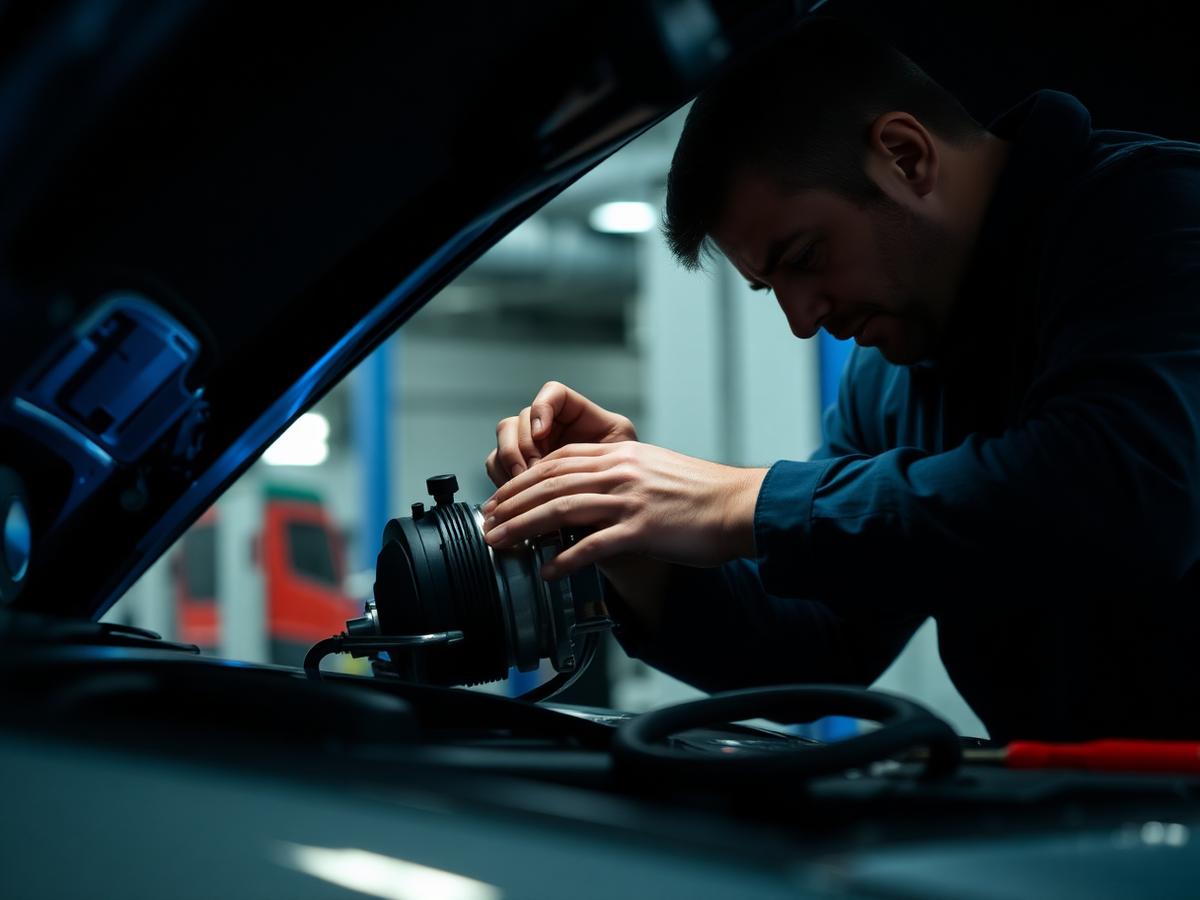 Técnico ARKGELA realizando manutenção em compressor automotivo